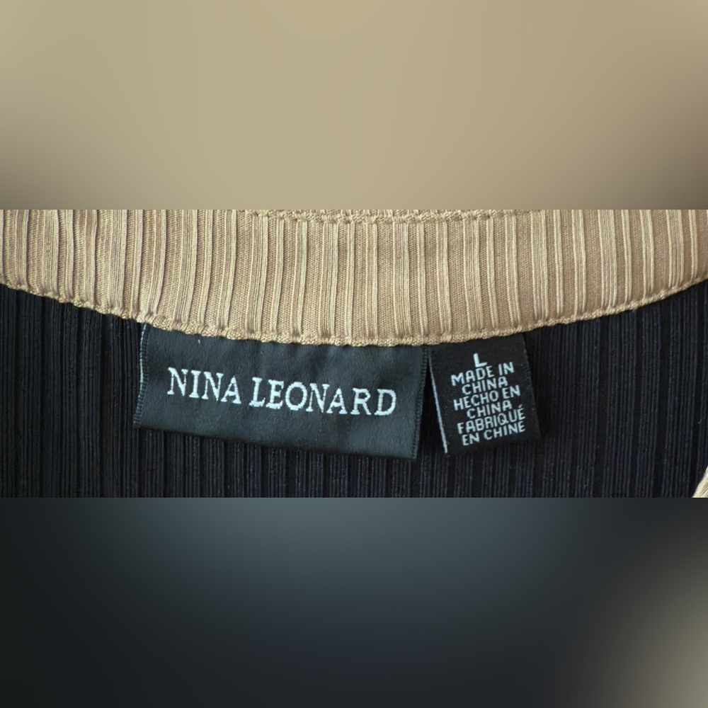 Nina Leonard Dress Black with Tan Accents Knee Length Excellent Used Condition - Picture 6 of 6